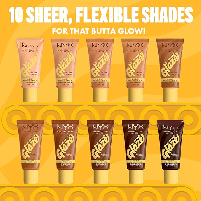 NYX PROFESSIONAL MAKEUP Buttermelt Glaze Soft Glow Skin Tint + SPF 30, Up To 12HR Wear, 08 Nutmeg Butta
