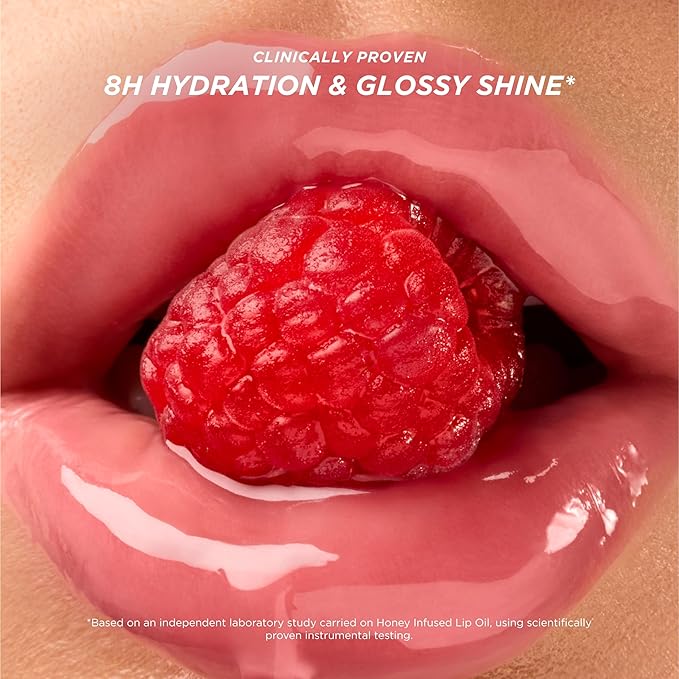Gisou Honey Infused Hydrating Lip Oil, Nourishing Lip Moisturizer for Dry Lips (Raspberry Swirl)