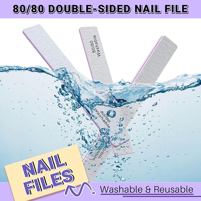 TsMADDTs Nail File, 21PCS 80 80 Grit Files, Double Sided Emery Boards for Natural Acrylic Gel Nails, Professional Rectangular Manicure Tools Reusable&Washable