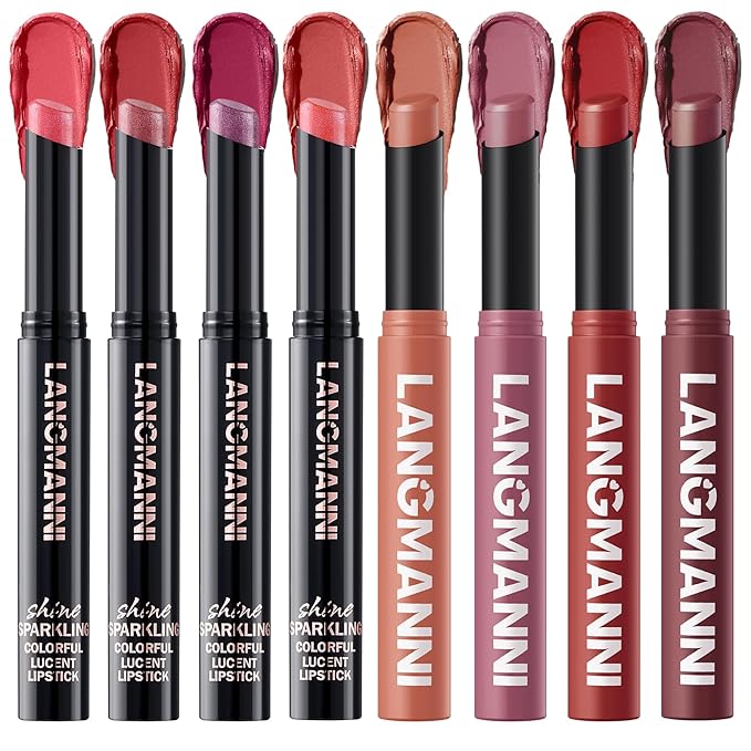 Jolilab 8Pcs Glitter Lip Kit - Velvet Matte & Nude Matte Lipstick + Glitter Lip Gloss/Glitter Lipstick High Pigmented Long-Lasting Waterproof Beauty Cosmetics Gift for Women Girls(SET F)