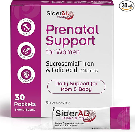SiderAL Prenatal Vitamins for Women | Clinically Proven Iron Supplement for Women with Folic Acid, Vitamin C, D, B6, & B12 | Trusted Multivitamin for Pregnancy & Energy Support | 30 Powder Sticks
