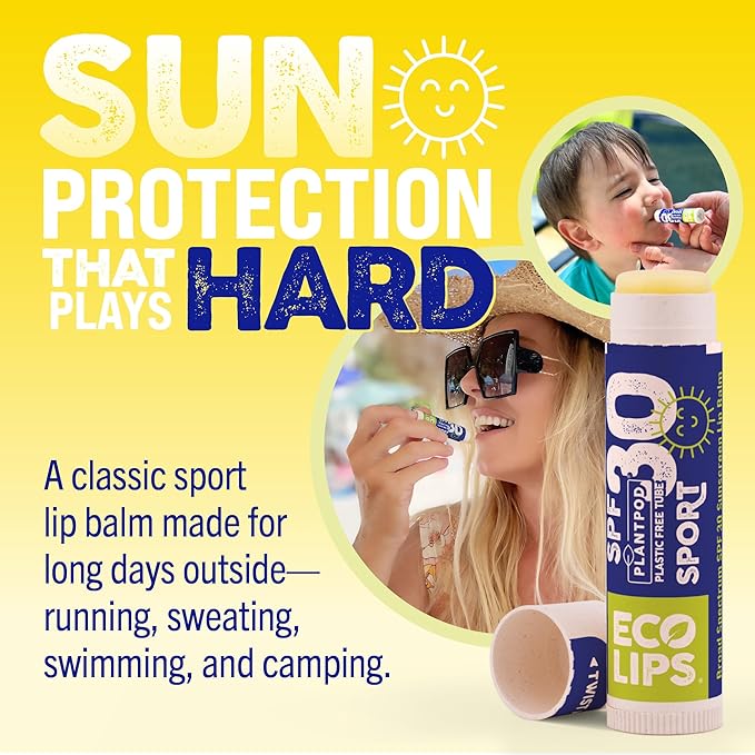 Eco Lips Classic Sport Broad Spectrum Sunscreen Lip Balm 6-Pack - Made in USA (Classic Vanilla SPF 30)