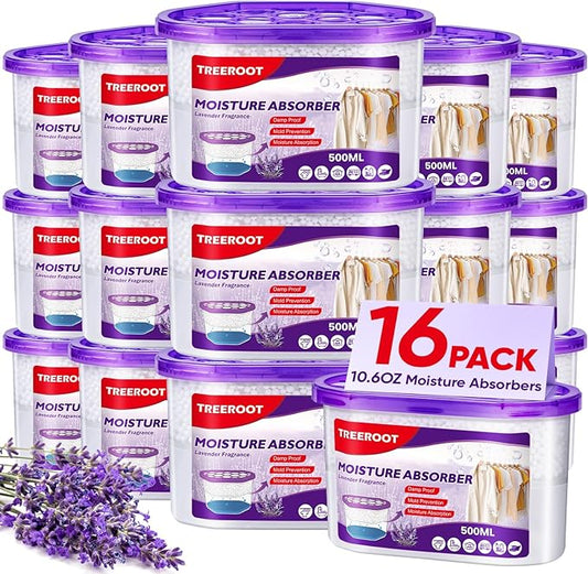 16 Pack Moisture Absorbers, 10.5 OZ Humidity Absorber Bucket, Moisture Absorbers for Closet, Dehumidifier Bucket for Wardrobes (Lavender Scent), Kitchens and Bathrooms
