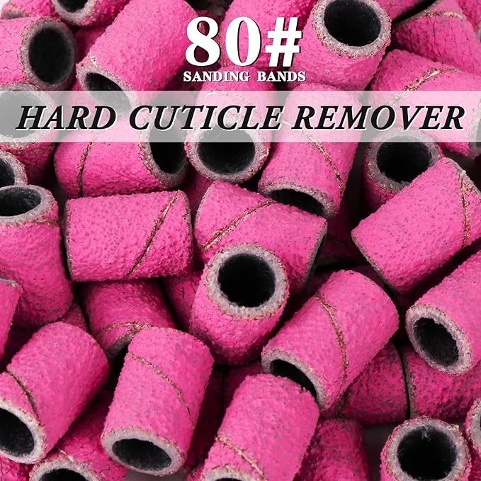 Lavinda Sanding Bands Nail Drill Bits 300Pcs Grits Electric File Nail Sanders Professional Drill Bits Set #80#150#240 Zebra Grinder Band Colorful 3/32" Mandrel Bit for Manicures Nail Drill Machine