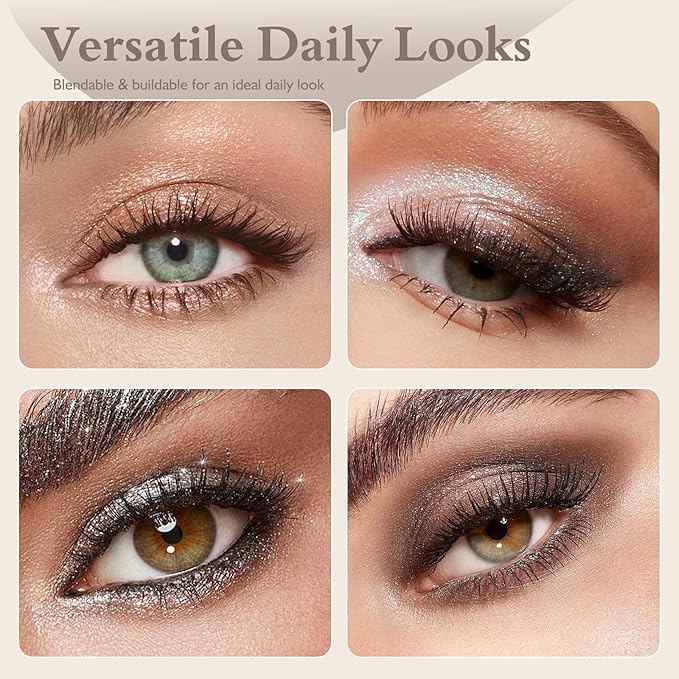 Matte Glitter Eyeshadow Palette 2 PCS, Nude Brown Eye Shadow Palettes Shimmer Neutral Eyeshadow for Older Women, Smooth Powder Lightweight Blendable High Pigment Compact Daily Eyes Makeup, Set D