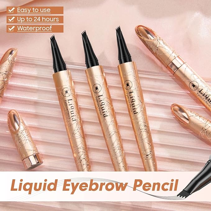 Microblading Eyebrow Pen - Long Lasting Waterproof Brow Pencil With Micro-Fork Tip Applicator and Stays on All Day (Black)