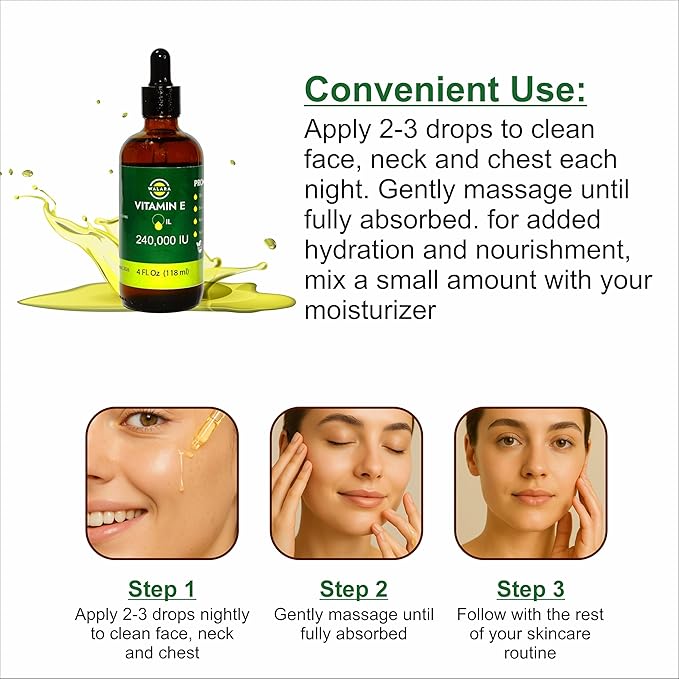 WALARA Vitamin E Oil 100% Pure 240,000 IU (4oz) | Natural, Non-GMO, for Skin, Hair, Premium Vitamin E Oil is 100% Pure & Natural