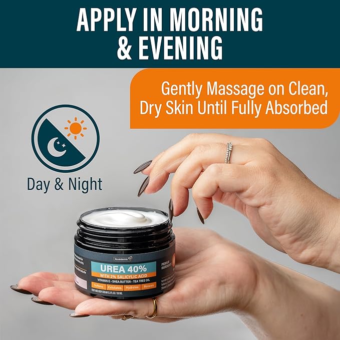 NUVADERMIS 40% Urea Cream - Full Body Moisturizing Cream for Extremely Dry Skin - Maximum Strength Urea Cream with 40 Percent Urea for Feet, Hands, Elbows & Body - 5.3 fl oz - 2 Pack