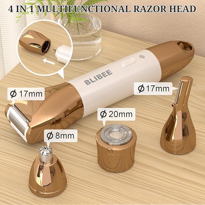 BLIBEE Bikini Trimmer & Hair Clippers for Women - Waterproof Electric Razor and 4 in 1 Bikini Shaver Set, Deluxe Hair Trimmer, Wet/Dry Body Shaver for Nose Eyebrows Beard Pubic Hair, Black