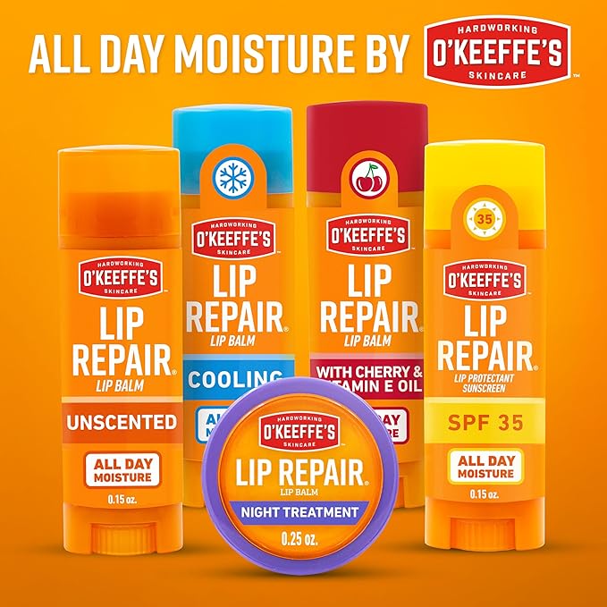 O'Keeffe's Lip Repair Night Treatment Lip Balm for Dry, Cracked Lips - 0.25 Ounce Jar (2 Pack) - Moisturizer for Extremely Cracked, Dry Lips