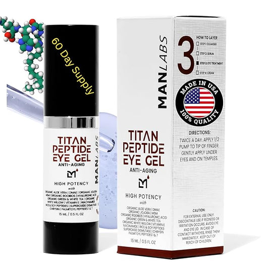 Titan Peptide Anti-Aging Under Eye Gel for Men – Reduce Appearance of Puffiness, Dark Circles, Eye Bags, & Sagging – DMAE, Niacinamide, Hyaluronic Acid, Peptides – All Skin Types – Unscented