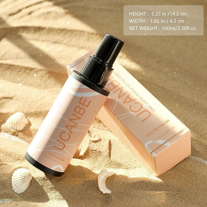 UCANBEMAKEUP Long Lasting Makeup Setting Spray Kit - 3.38 Fl oz Super Matte Finish Setting Mist Lightweight Face Make up Fixer for Oily Skin + 1PC Sponge Puff + 1PC Powder Puff