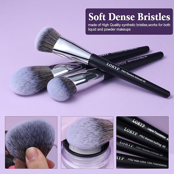 LORYP Professional Makeup Brushes Set 32Pcs Matte Black Cosmetic Brush Kit for All Face & Eye of Soft Vegan Synthetic Hair for Artists & Enthusiasts