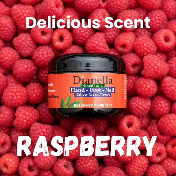 Natural Foot, Nail & Hand Cream - Skin Care & Nourishing Formula – Rich Hydration with Raspberry Scent, Daily Repair Cream for Men & Women, Softens, Protects & Restores Skin – 4oz