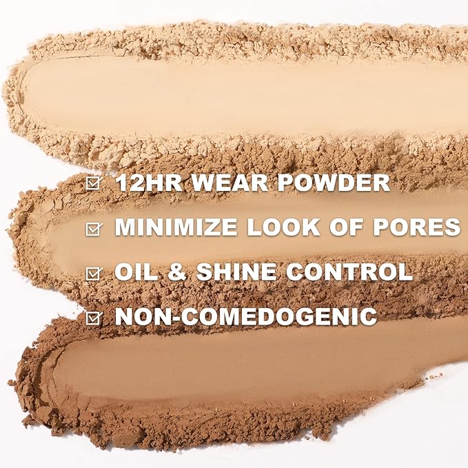 FOCALLURE Flawless Pressed Powder, Control Shine & Smooth Complexion, Pressed Setting Powder Foundation Makeup, Portable Face Powder Compact, Long-Lasting Matte Finish, Wheat