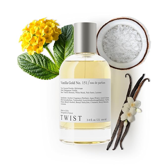 Twist Vanilla Gold No. 151- Inspired by Matieres Premieres Vanilla Powder, Long-Lasting Perfume for Women and Men, Vegan, Clean Ingredients, Coconut Powder & Heliotrope – Spray 100 ml | 3.4 fl. oz.