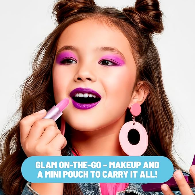 Claire's Glam Essentials Kids Makeup Kit, 4-Piece Real Cosmetic Set with Mini Pouch, Lip Gloss, Lipstick & Nail Polish, Pretend Play Make Up for Kids Ages 6+, Girl Toys & Beauty Activity Gift