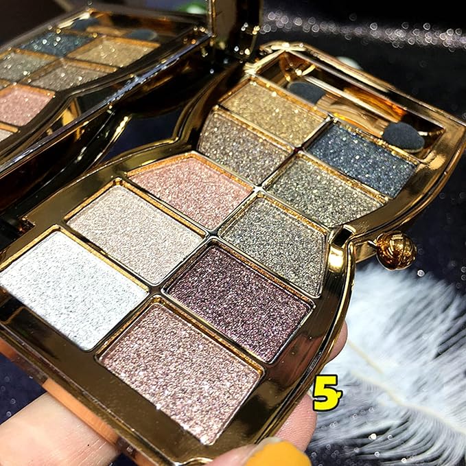 Glitter Eyeshadow Palette, 10 Colors Sparkle Shimmer & Matte Eye Shadow Highly Pigmented Waterproof Long Lasting Makeup Set (Color 5)