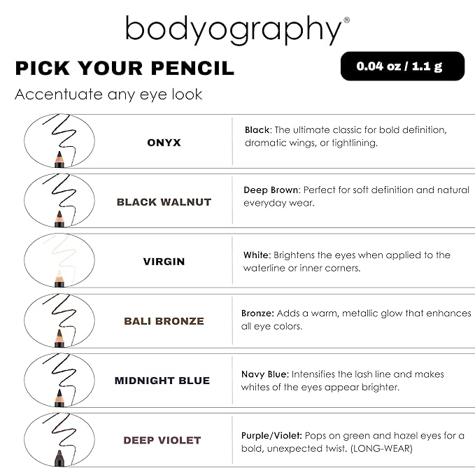 Bodyography Cream Eye Pencil, Black - Black Wooden Eyeliner for Eyes & Eyebrows, Long-Lasting Cruelty-Free Coconut Oil Cosmetic Liner
