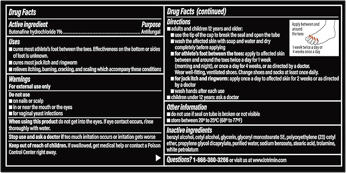 Lotrimin Ultra 1 Week Athlete's Foot Treatment, Prescription Strength Butenafine Hydrochloride 1%, Cures Most Athlete’s Foot Between Toes, Cream, 1.1 Oz
