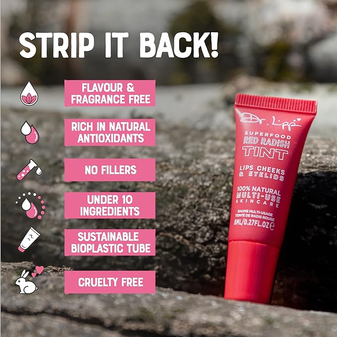 Dr. Lipp Superfood Lip Tint Red Redish 8ml – 4-in-ONE Ultra Moisturising Tinted Lip Balm, Lip Gloss, Cheek Blush & Glossy Eyeshadow – 100% Natural – Fragrance & Cruelty Free