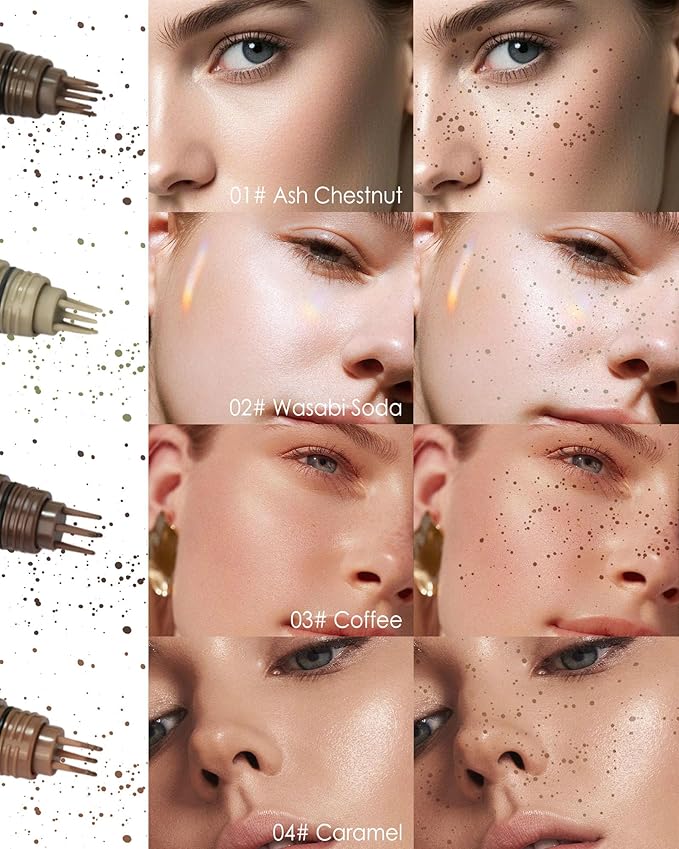 Freckle Stamp Cushion, Vivid Natural Faux Freckles Pen, Long Lasting Waterproof Quick Dry Lifelike Fake Freckle Stamp Pencil, Get Sun-kissed Stars Makeup in One Press, Makeup Gift for Women Girl-03