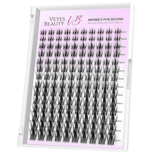 VEYESBEAUTY Lash Clusters Eyelash Extensions Thin & Invisible Band DIY Individual False Eyelashes Newbie's Five-Second Series Wispy Lash Tray for Self-application, Manga Lashes 8-16mm Mixed Length