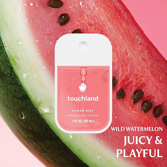 Touchland Hydrating Hand Sanitizer Spray, JUICY 5 Set (Citrus, Berry, Watermelon, Peach, Mango), 1 FL. OZ. Travel Size Power Mist Sprays (Set of 5)