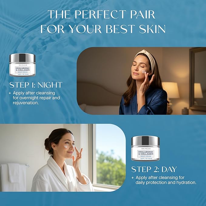 Skin 2.0 Hyaluronic Acid & Collagen Face Moisturizer – Deep Hydration & Firming Cream for Smooth, Youthful Look – Dermatologist Tested, Korean Skin Care Set, Vegan, Clean Beauty – Day & Night Duo