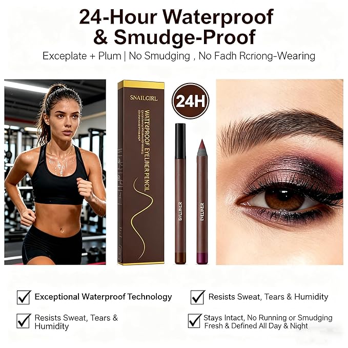 24 HR Waterproof Eyeliner Duo Sharpenable Eye Pencil, Duo Sharpenable waterproof Eye pencil,No Smudging, No Fading, Long-Wearing, Smooth and Easy To Color (Chocolate)