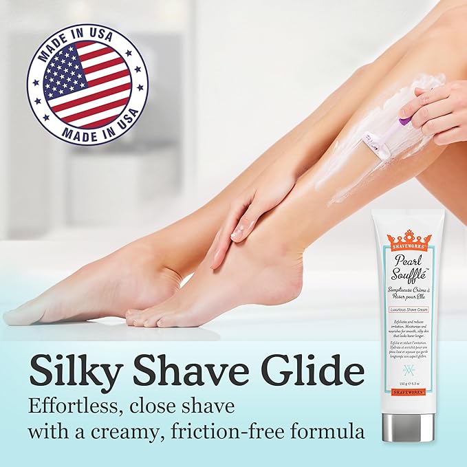 Shaveworks Pearl Soufflé Shaving Cream for Women – Soothing, Hydrating Shave Lotion for Legs, Underarms, Bikini Area – Reduces Irritation, Slows Future Hair Growth 5.3 Fl Oz