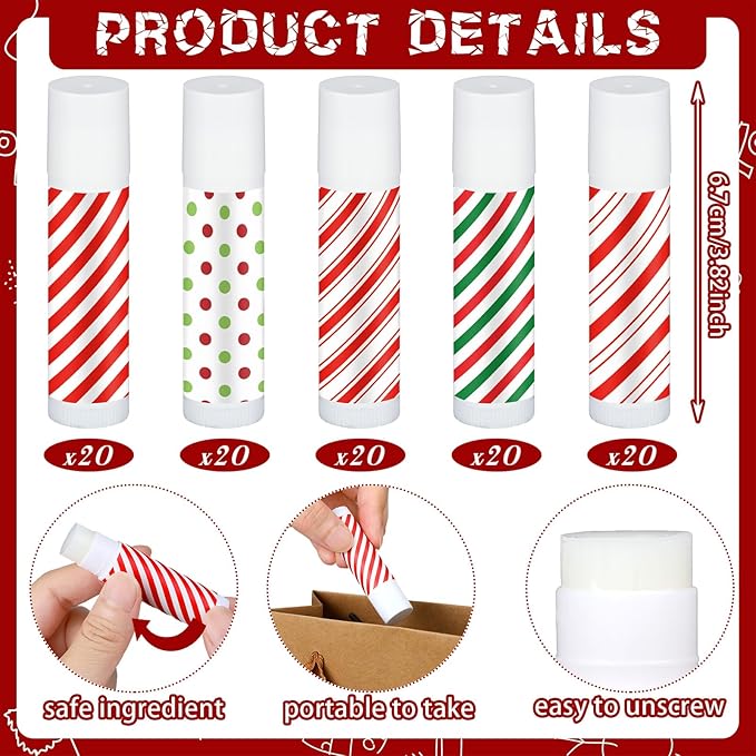 Dunzy 100 Pack Christmas Lip Balm Gifts Bulk Stripes Lip Balms Favors Employee Appreciation Thank You Gifts Team Inspirational Gift for Xmas Fall Thanksgiving Party Women Men Coworkers Staff Teachers