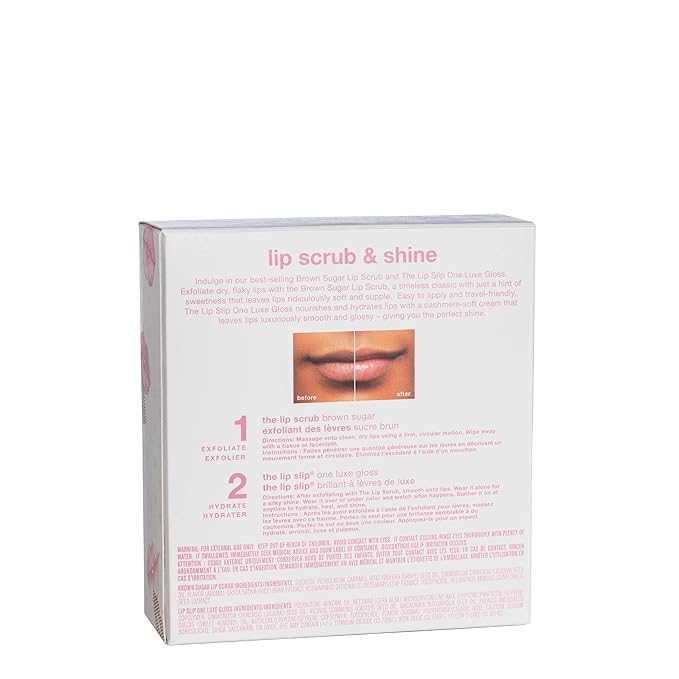Sara Happ Let's Glow Lip Scrub & Shine Kit: Brown Sugar Lip Scrub + The Lip Slip One Luxe Gloss for Healthy Lips: Gently Exfoliate, Nourish and Hydrate Lips, 0.5 oz