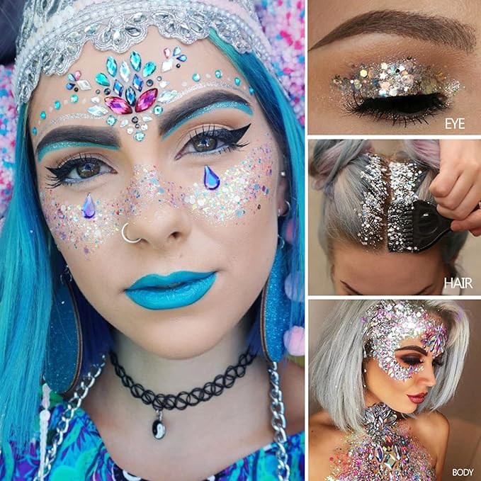 MEICOLY Gold Body Glitter,Yellow Face Glitter,Music Festival Outfits for Women,Hair Glitter Kids Halloween Makeup,Sparkle Face Body Glitter for Country Singer Concert,Mardi Gras Accessories