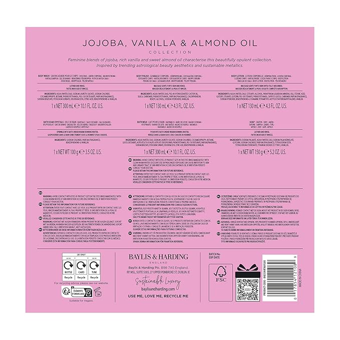 Baylis & Harding Gift Set for Women - Luxury Skin & Body Pack - Jojoba, Vanilla & Almond Oil