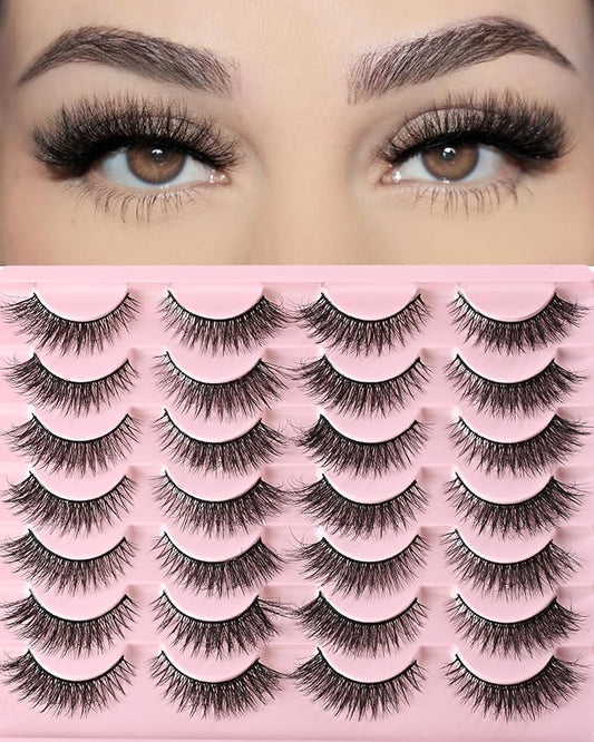 FARRED Cat Eye Lashes Short Natural Eyelashes Fluffy Wispy Lashes 14 Pairs False Lash Wispy Volume Fake Eyelash Faux Mink Strip Lashes Pack for Daily Makeup (F13 | 7-14 mm)