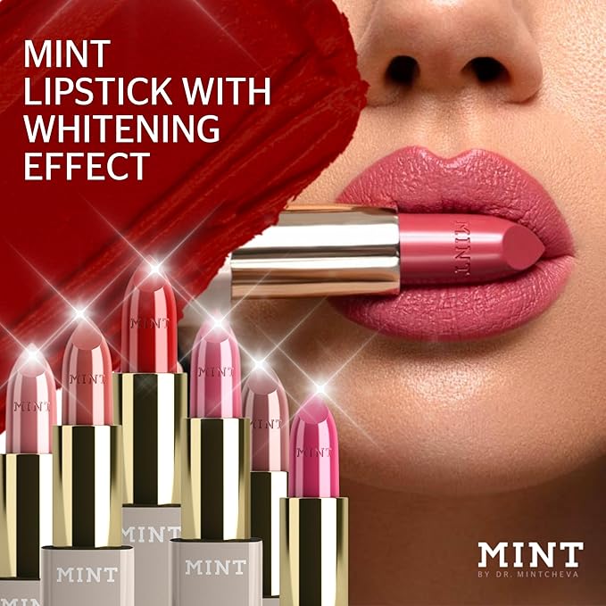 MINT Lipstick in NUDE PARFAIT - Optical Teeth Whitening Lipstick with Blue Pigments - Immediate Bright Smile Effect - Fuller Lips Effect with Hyaluronic Acid and Oléoactif Complex - By Dr. Mintcheva