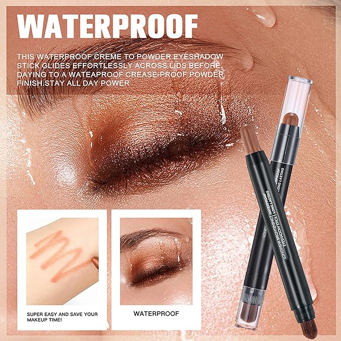 Brick Red Dual Ended Eyeshadow Stick 12 Colors Matte and Shimmer Waterproof Long Lasting Creamy Eyeshadow Pencil for Smokey Eye Natural Everyday Makeup