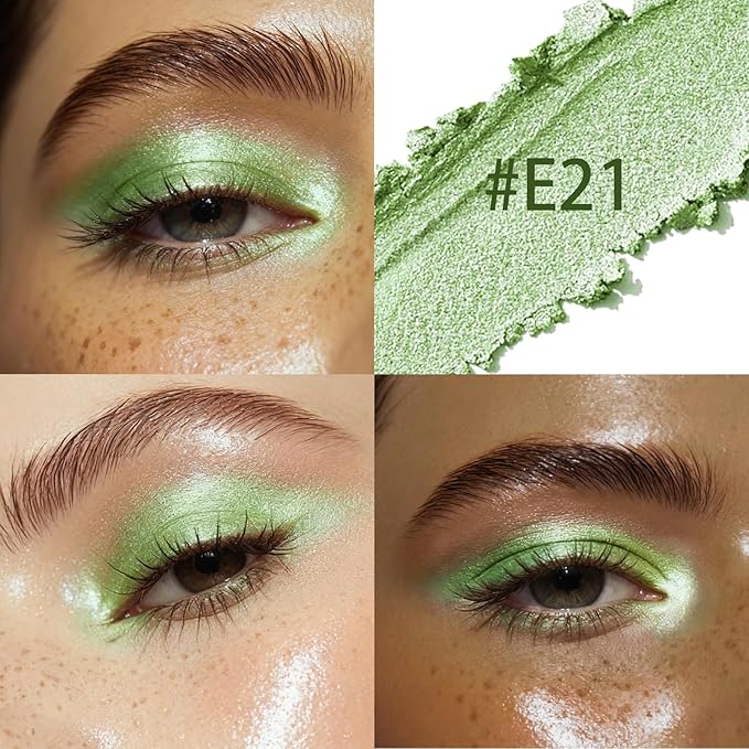 Glitter Cream Eyeshadow Stick, Green Holographic Eye Shadow Stick, Long-Lasting and Blendable High Pigmented Single Eyeliner Makeup for Women, 21 Mint Green