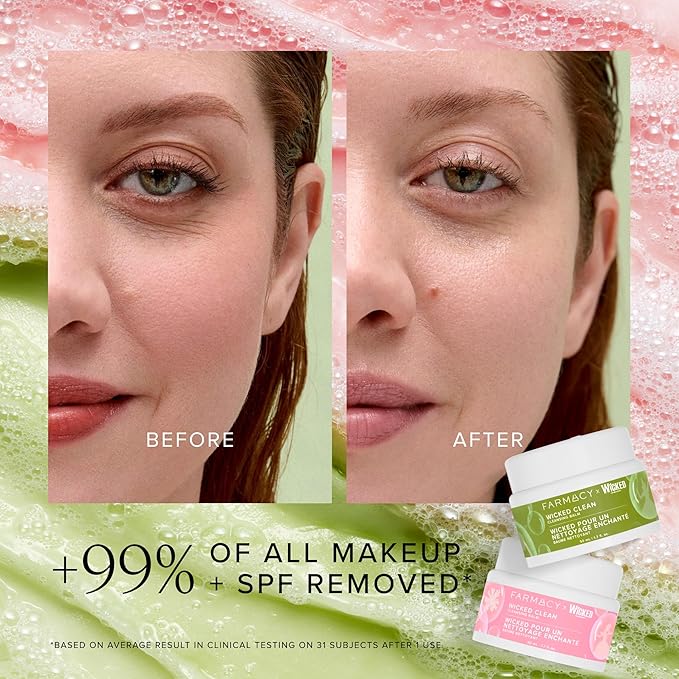 Farmacy x WICKED Cleansing Balm Skin Care Set - Travel Size Makeup Remover Duo - Limited Edition Wicked Clean Skincare Set Includes Pink & Green Balms - Gently Removes Make Up, SPF & Oil (2 Count)