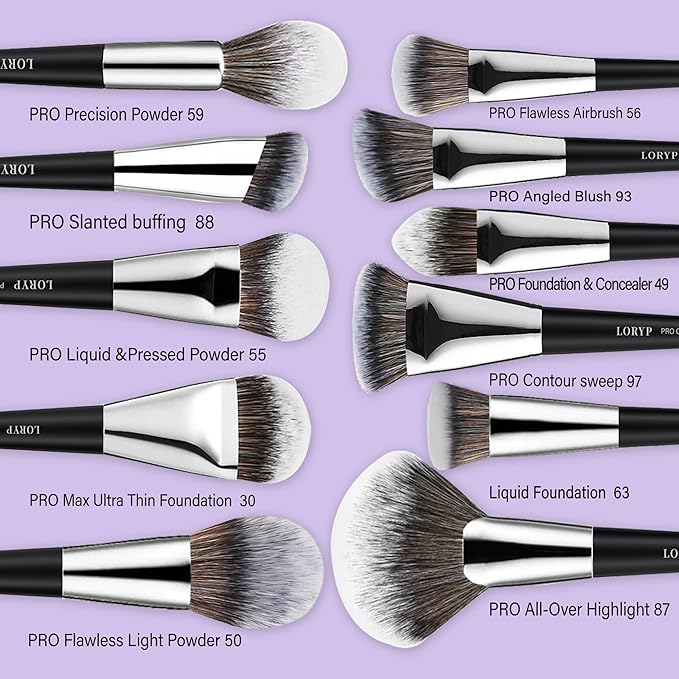 LORYP Professional Makeup Brushes Set 32Pcs Matte Black Cosmetic Brush Kit for All Face & Eye of Soft Vegan Synthetic Hair for Artists & Enthusiasts