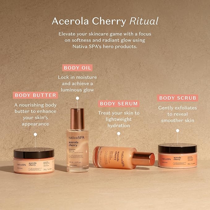 Nativa SPA by O Boticario Acerola Cherry Renewing Body Oil, Luminous Glow & Deep Hydration, 3.38 Ounce (100ml)