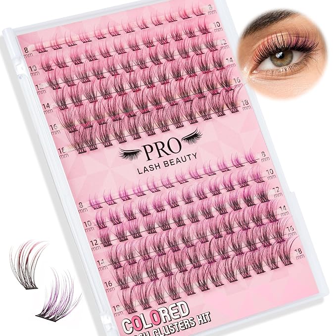 144 Pcs Colored Hollywood Lashes 8-18 Mixed Colored Lash Extension Individuals 2 Colors Pink+Purple Lash Extensions Super Thin Band And Reusable Soft & Comfortable (Pink + Purple,D-8-18mix)