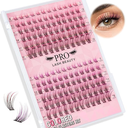 144 Pcs Colored Hollywood Lashes 8-18 Mixed Colored Lash Extension Individuals 2 Colors Pink+Purple Lash Extensions Super Thin Band And Reusable Soft & Comfortable (Pink + Purple,D-8-18mix)