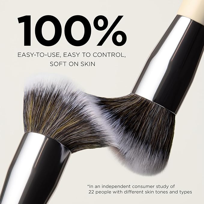 HALEYS Kabuki Makeup Brush + 6 Free Mini Skin Tint Foundations – Vegan Blending Brush for Liquid, Cream & Powder, Flawless Airbrushed Base Kit for Travel and Gifting