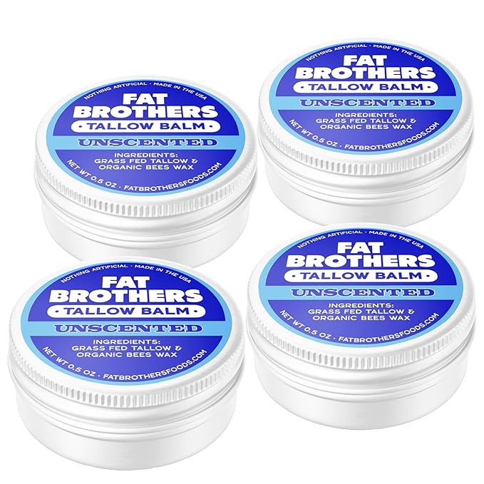 Tallow Lip Balm – Unscented, 2-Ingredient (Beef Tallow + Organic Beeswax), 0.5 oz Metal Tin (3X Larger Than Standard Tubes), Pure, Petroleum-Free, Ultra-Moisturizing - 4 pack