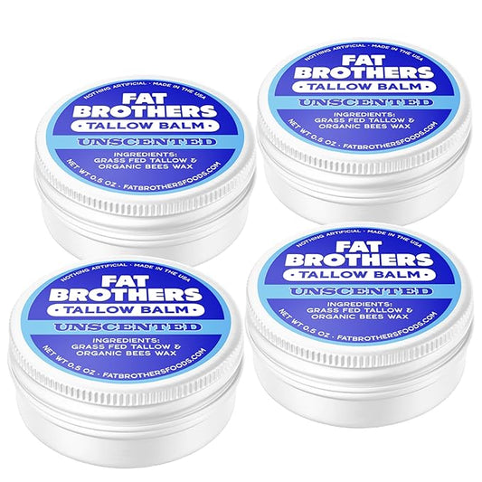 Tallow Lip Balm – Unscented, 2-Ingredient (Beef Tallow + Organic Beeswax), 0.5 oz Metal Tin (3X Larger Than Standard Tubes), Pure, Petroleum-Free, Ultra-Moisturizing - 4 pack