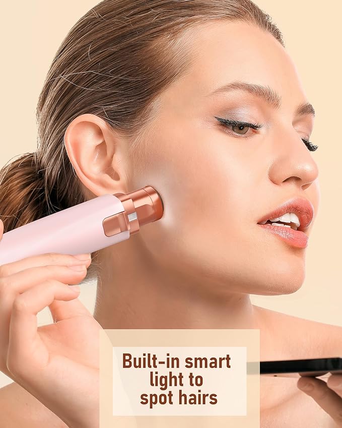 IFANZETECH Eyebrow Trimmer Facial Hair Removal for Women: 2 in 1 Rechargeable Facial Hair Remover & Eyebrow Razor, Electric Painless Face Shaver for Women with LED Light for Eye brow, Lips & Face