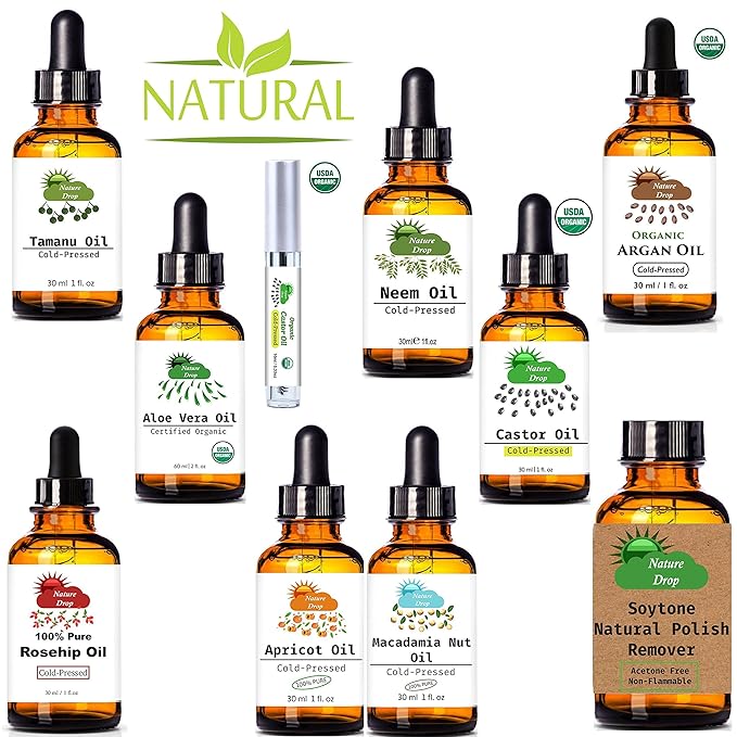 Nature Drop Organic Castor Oil,1 oz - 100% USDA Certified Pure Cold Pressed Hexane free - Best oil Growth For Eyelashes, Hair, Eyebrows, Face and Skin, Triple Filtered, Great for Acne