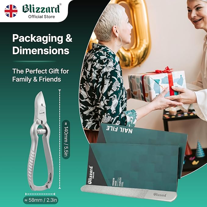 Blizzard Professional Toe Nail Clippers for Men - Podiatry Heavy Duty Toenail Clippers for Seniors with Metal Nail File - Podiatrist Ingrown Toenail Tool Set Including Fingernail File
